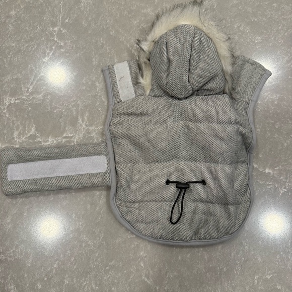 Gray Quilted Dog Winter Coat with Faux Fur Hood Size XS - Picture 4 of 11